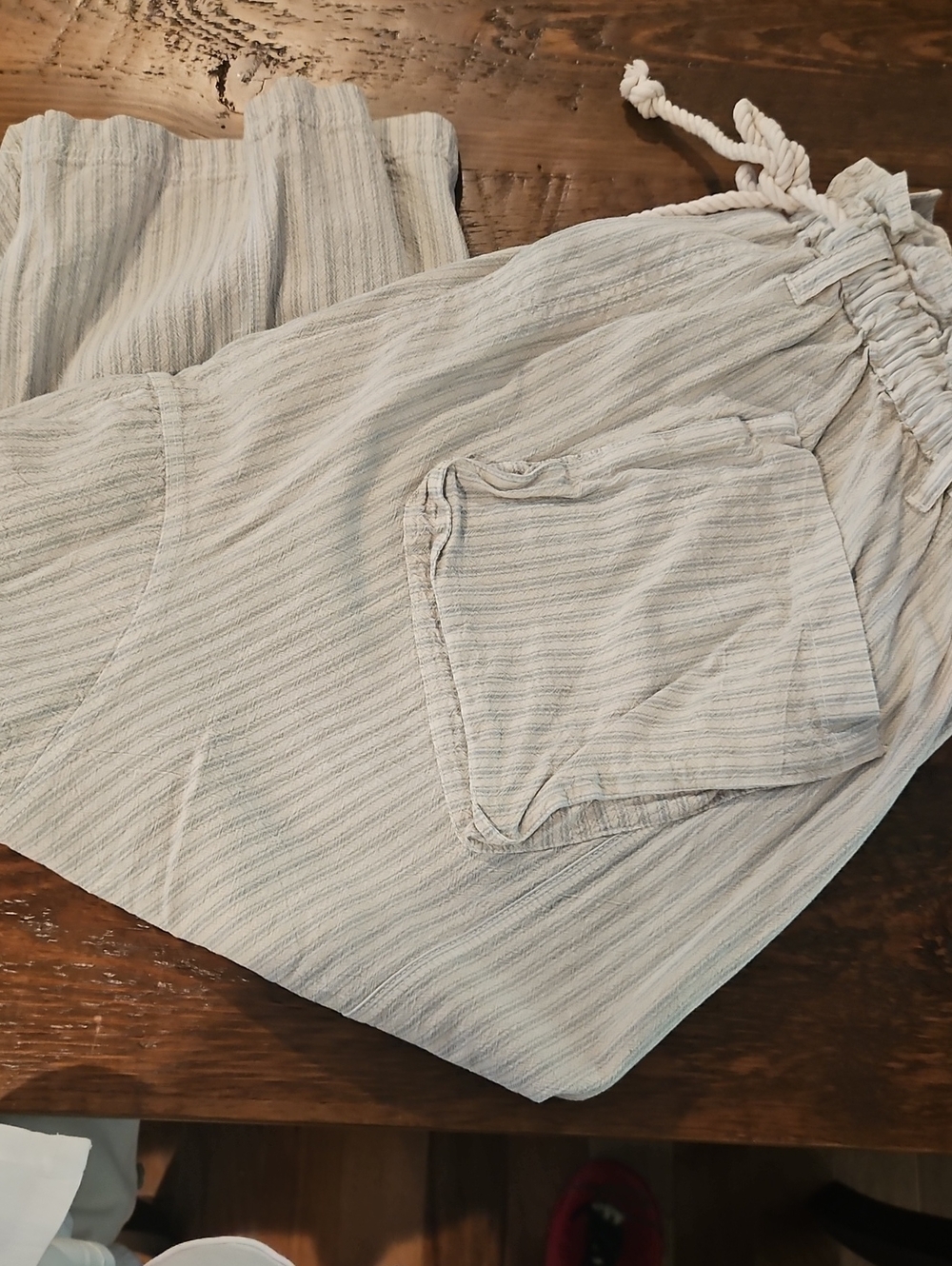 Free People Striped Cotton Pants in Cream & Blue Size Large - Picture 7 of 12